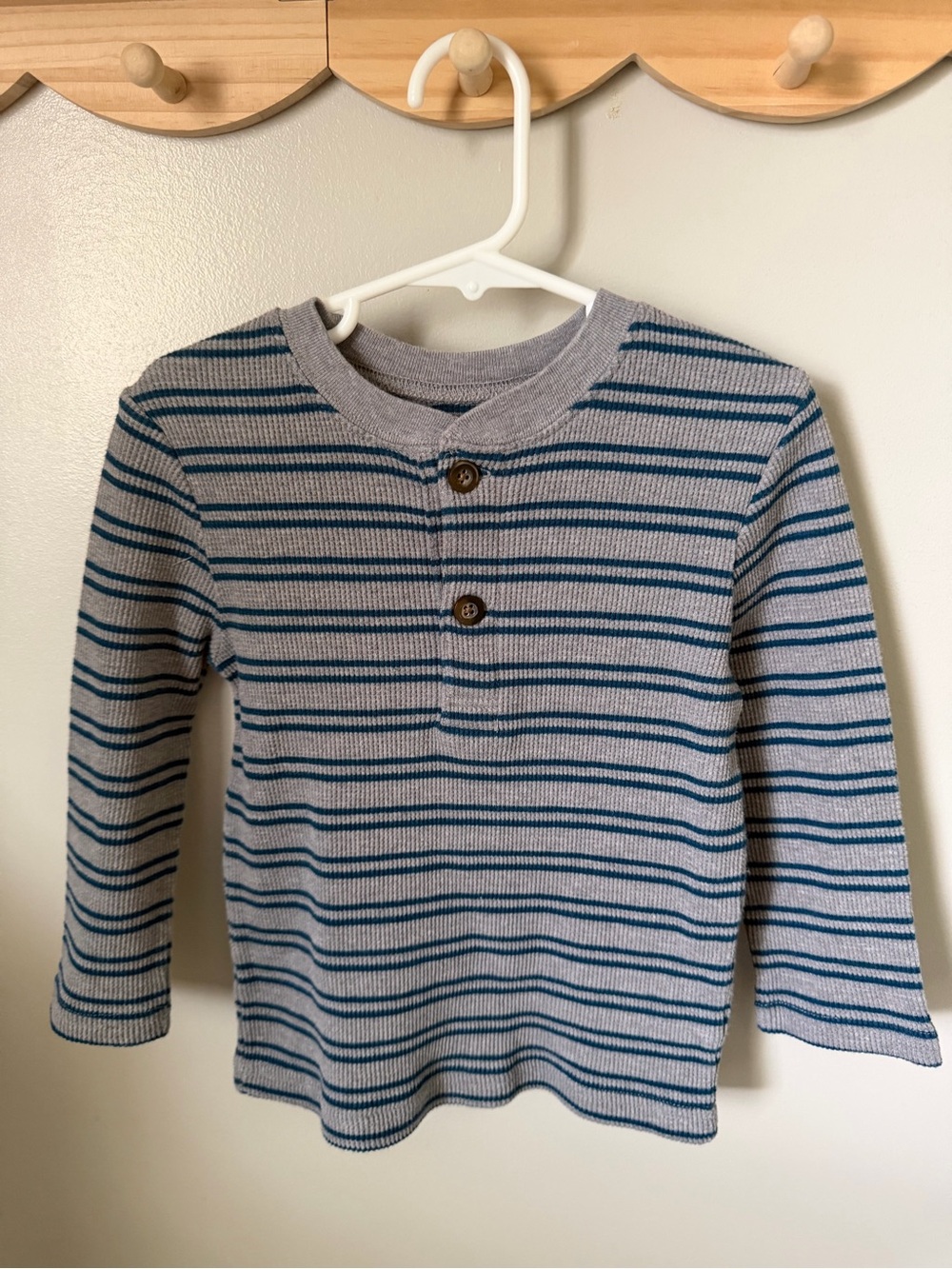 Garanimals Boys 4T Gray Blue Striped Long Sleeve Henley Cotton Poly Knit Tee
